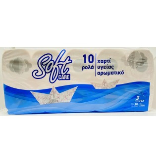 ΧΑΡΤΙ ΥΓΕΙΑΣ SOFTCARE 3Φ. 10τμχ. DECOR 120γρ .ΑΡΩΜ.ΜΠΛΕ