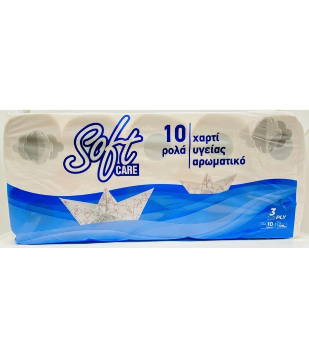 ΧΑΡΤΙ ΥΓΕΙΑΣ SOFTCARE 3Φ. 10τμχ. DECOR 120γρ .ΑΡΩΜ.ΜΠΛΕ